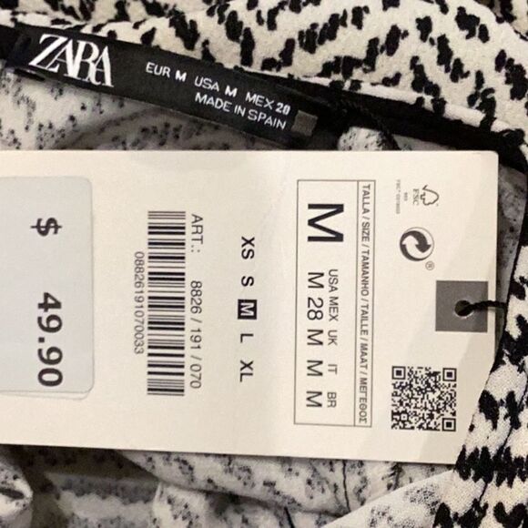NWT Zara Women's Black Mix Printed Tunic Mini Dress Fluted Sleeve M - Picture 13 of 14